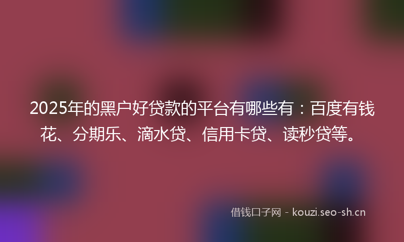 2025年的黑户好贷款的平台有哪些有：百度有钱花、分期乐、滴水贷、信用卡贷、读秒贷等。