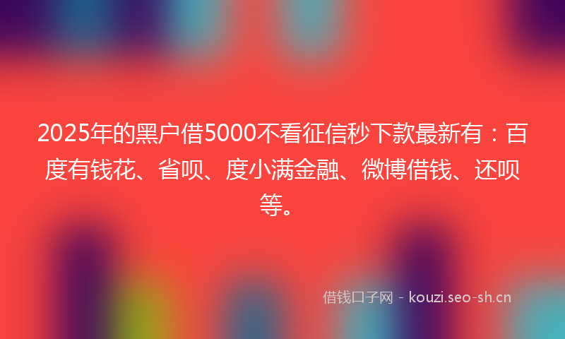 2025年的黑户借5000不看征信秒下款最新有：百度有钱花、省呗、度小满金融、微博借钱、还呗等。