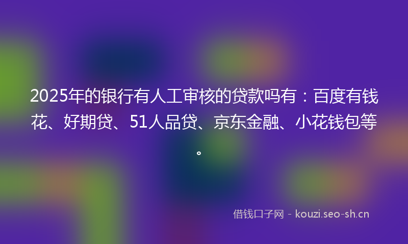 2025年的银行有人工审核的贷款吗有：百度有钱花、好期贷、51人品贷、京东金融、小花钱包等。