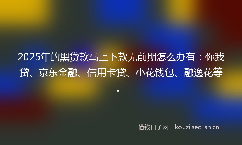 2025年的黑贷款马上下款无前期怎么办有：你我贷、京东金融、信用卡贷、小花钱包、融逸花等。