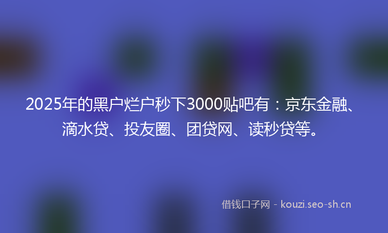 2025年的黑户烂户秒下3000贴吧有：京东金融、滴水贷、投友圈、团贷网、读秒贷等。