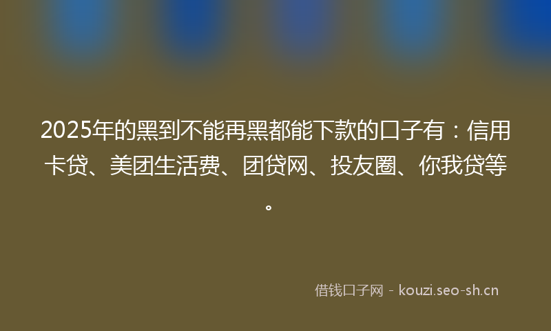 2025年的黑到不能再黑都能下款的口子有:信用卡贷、美团生活费、团贷网、投友圈、你我贷等。