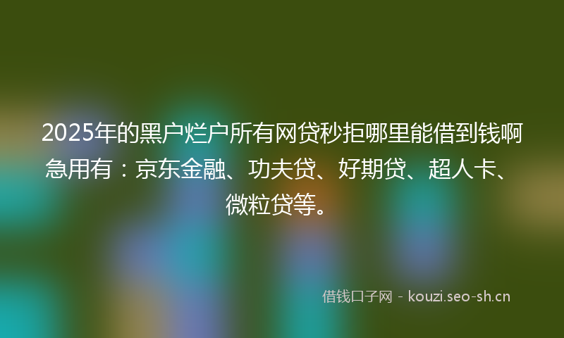 2025年的黑户烂户所有网贷秒拒哪里能借到钱啊急用有：京东金融、功夫贷、好期贷、超人卡、微粒贷等。