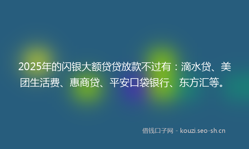 2025年的闪银大额贷贷放款不过有：滴水贷、美团生活费、惠商贷、平安口袋银行、东方汇等。