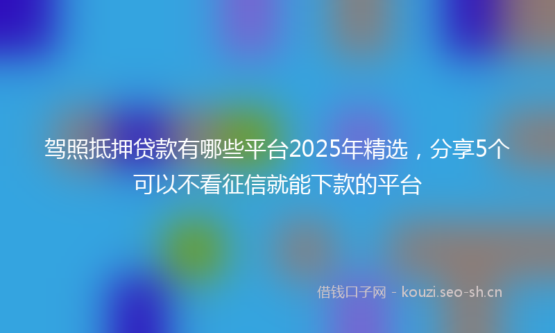 驾照抵押贷款有哪些平台2025年精选，分享5个可以不看征信就能下款的平台