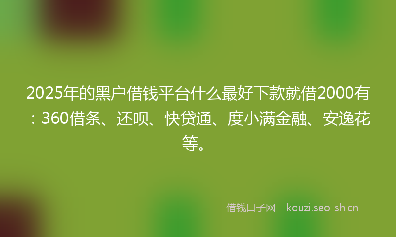 2025年的黑户借钱平台什么最好下款就借2000有:360借条、还呗、快贷通、度小满金融、安逸花等。