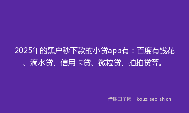 2025年的黑户秒下款的小贷app有：百度有钱花、滴水贷、信用卡贷、微粒贷、拍拍贷等。