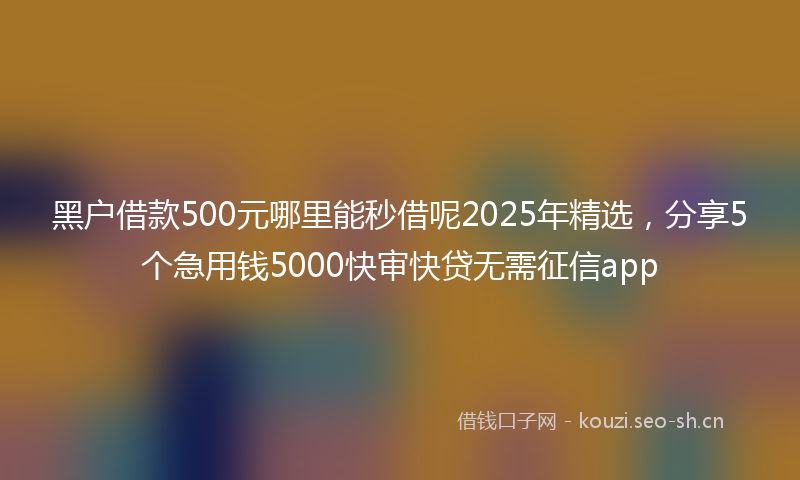 黑户借款500元哪里能秒借呢2025年精选，分享5个急用钱5000快审快贷无需征信app