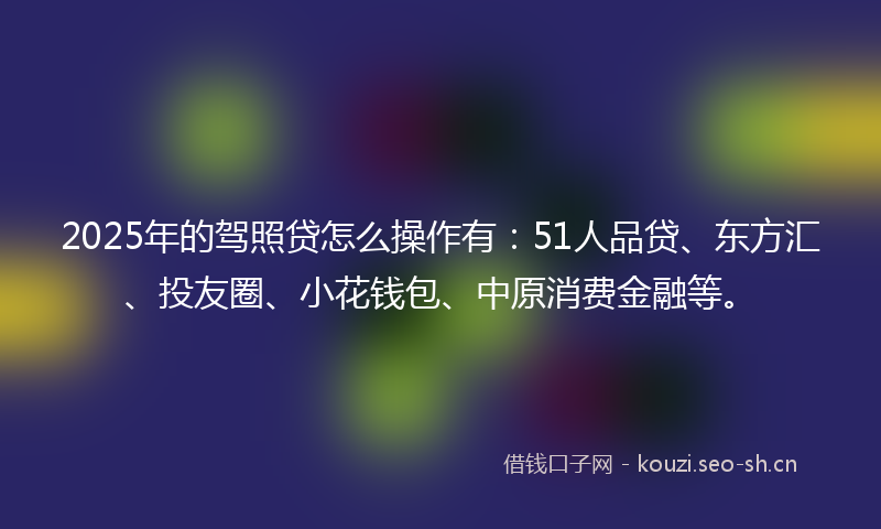 2025年的驾照贷怎么操作有：51人品贷、东方汇、投友圈、小花钱包、中原消费金融等。