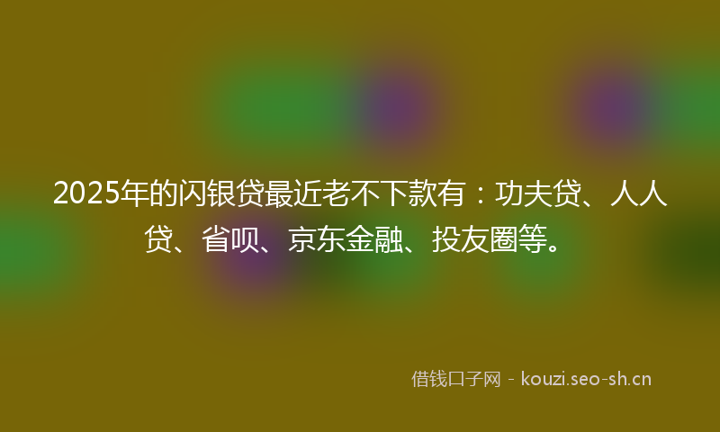 2025年的闪银贷最近老不下款有：功夫贷、人人贷、省呗、京东金融、投友圈等。