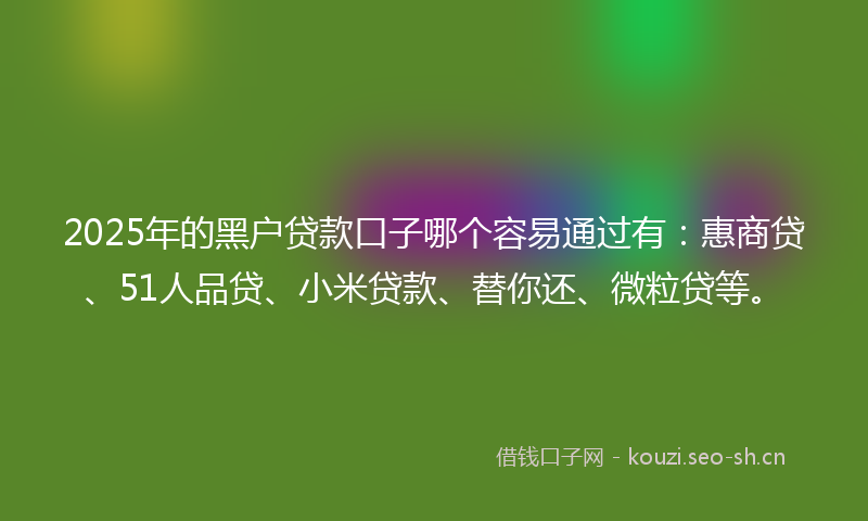 2025年的黑户贷款口子哪个容易通过有：惠商贷、51人品贷、小米贷款、替你还、微粒贷等。