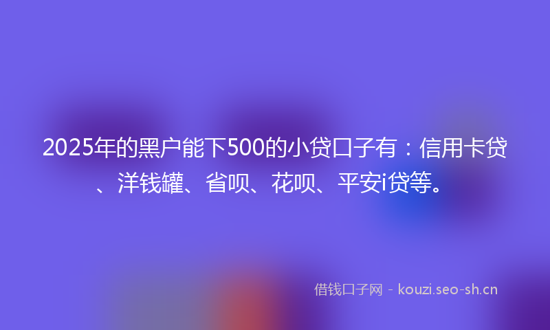 2025年的黑户能下500的小贷口子有：信用卡贷、洋钱罐、省呗、花呗、平安i贷等。