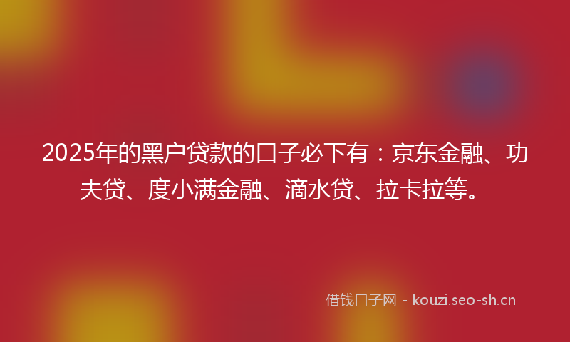2025年的黑户贷款的口子必下有：京东金融、功夫贷、度小满金融、滴水贷、拉卡拉等。
