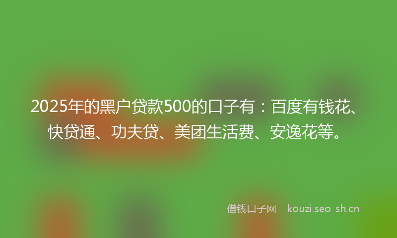 2025年的黑户贷款500的口子有：百度有钱花、快贷通、功夫贷、美团生活费、安逸花等。