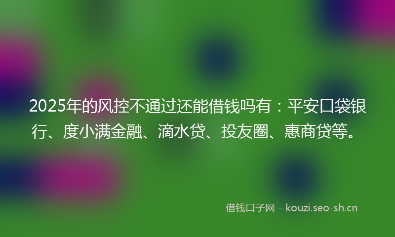 2025年的风控不通过还能借钱吗有：平安口袋银行、度小满金融、滴水贷、投友圈、惠商贷等。
