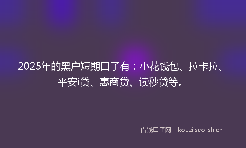 2025年的黑户短期口子有:小花钱包、拉卡拉、平安i贷、惠商贷、读秒贷等。