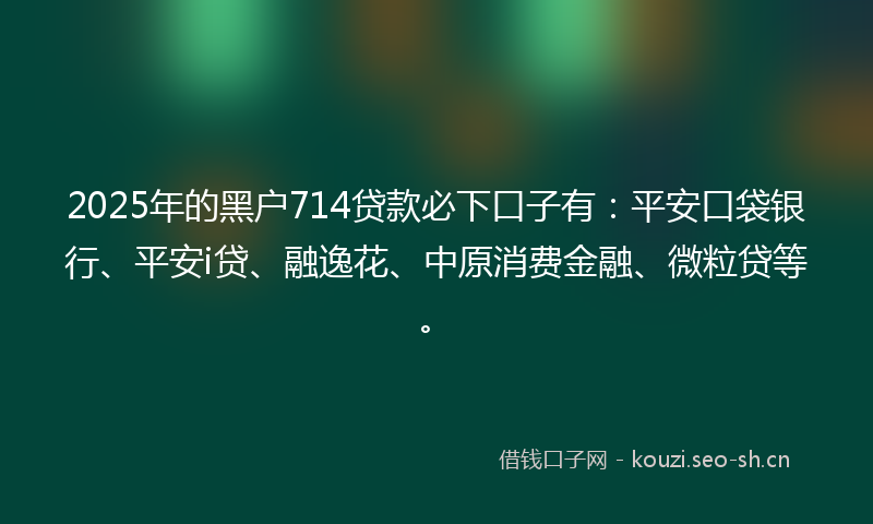 2025年的黑户714贷款必下口子有：平安口袋银行、平安i贷、融逸花、中原消费金融、微粒贷等。