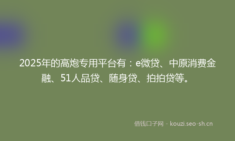 2025年的高炮专用平台有:e微贷、中原消费金融、51人品贷、随身贷、拍拍贷等。