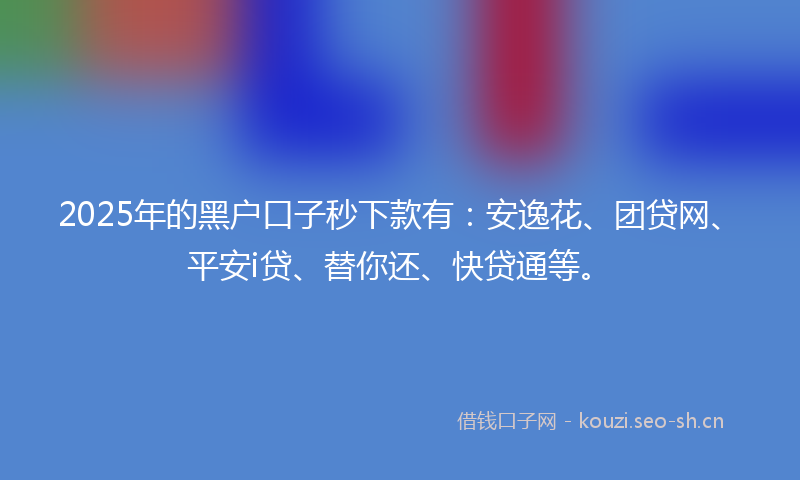 2025年的黑户口子秒下款有:安逸花、团贷网、平安i贷、替你还、快贷通等。