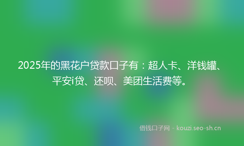 2025年的黑花户贷款口子有：超人卡、洋钱罐、平安i贷、还呗、美团生活费等。