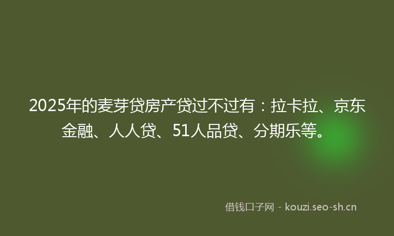 2025年的麦芽贷房产贷过不过有：拉卡拉、京东金融、人人贷、51人品贷、分期乐等。