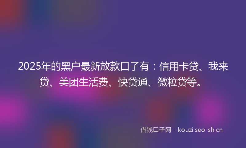 2025年的黑户最新放款口子有：信用卡贷、我来贷、美团生活费、快贷通、微粒贷等。