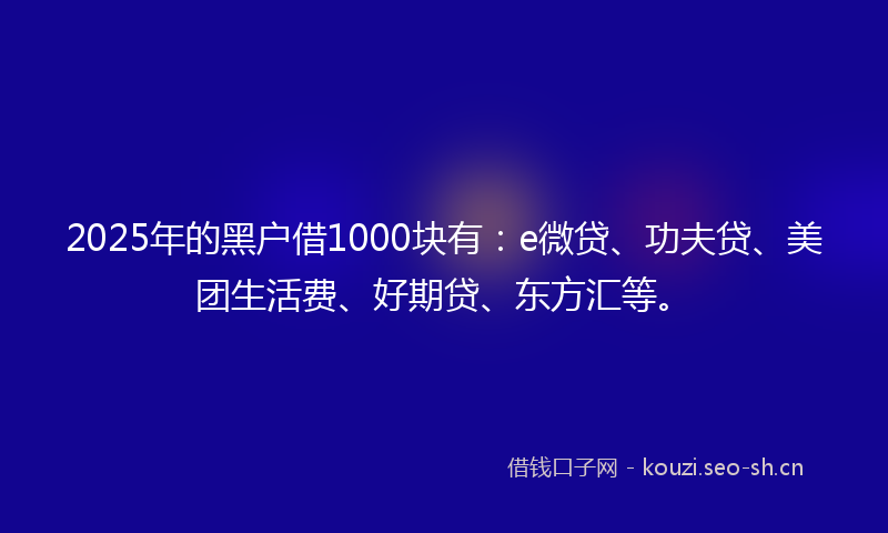 2025年的黑户借1000块有：e微贷、功夫贷、美团生活费、好期贷、东方汇等。