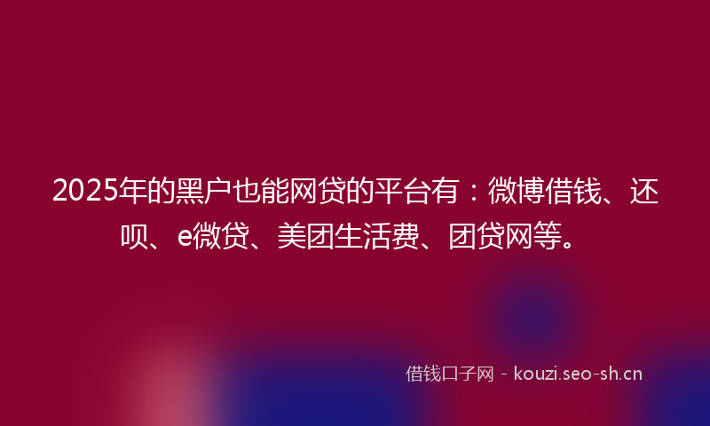 2025年的黑户也能网贷的平台有：微博借钱、还呗、e微贷、美团生活费、团贷网等。