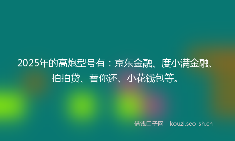 2025年的高炮型号有：京东金融、度小满金融、拍拍贷、替你还、小花钱包等。