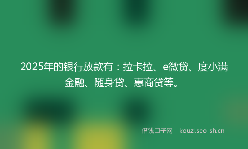 2025年的银行放款有：拉卡拉、e微贷、度小满金融、随身贷、惠商贷等。