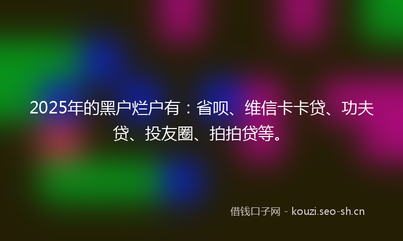 2025年的黑户烂户有：省呗、维信卡卡贷、功夫贷、投友圈、拍拍贷等。
