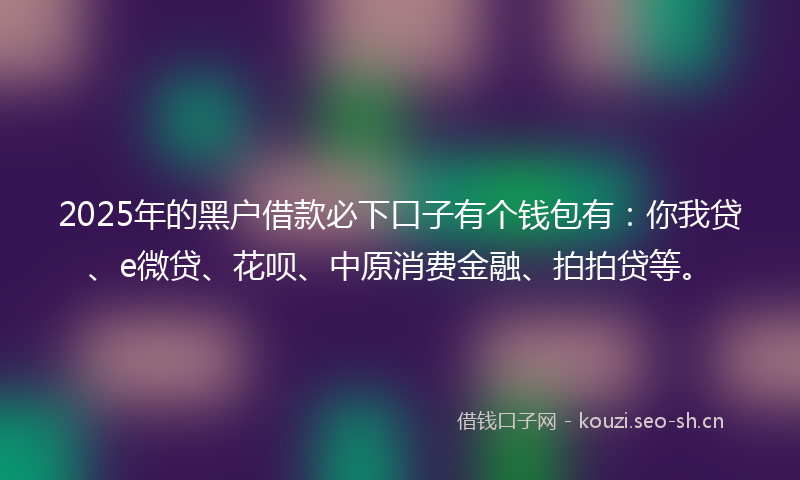 2025年的黑户借款必下口子有个钱包有：你我贷、e微贷、花呗、中原消费金融、拍拍贷等。
