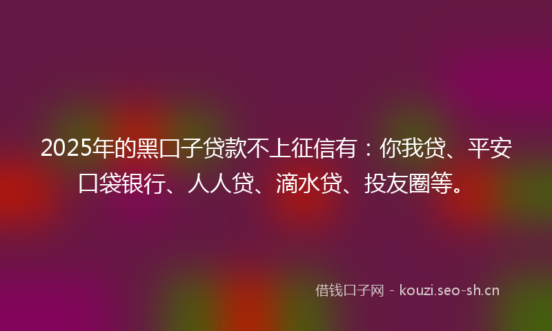 2025年的黑囗子贷款不上征信有：你我贷、平安口袋银行、人人贷、滴水贷、投友圈等。