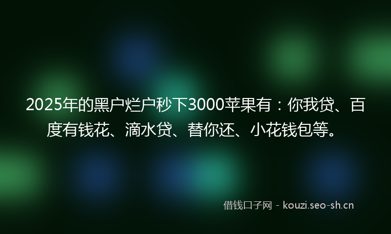 2025年的黑户烂户秒下3000苹果有：你我贷、百度有钱花、滴水贷、替你还、小花钱包等。