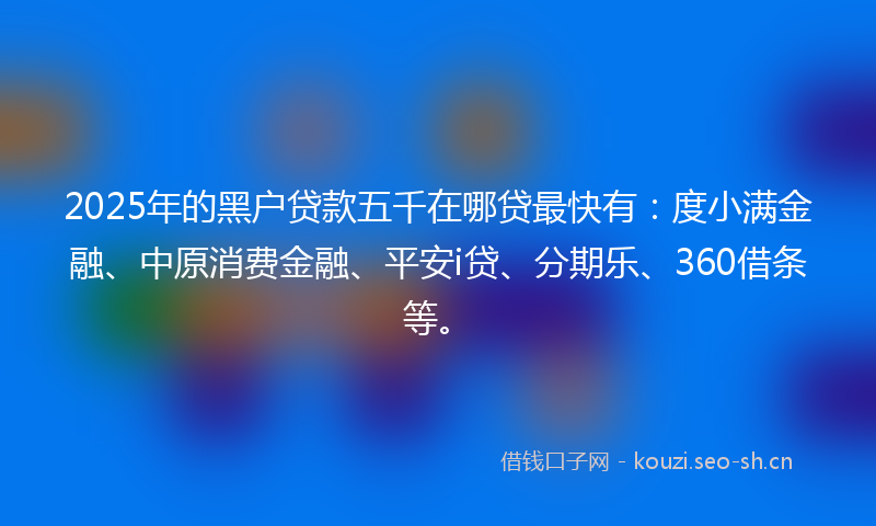2025年的黑户贷款五千在哪贷最快有：度小满金融、中原消费金融、平安i贷、分期乐、360借条等。