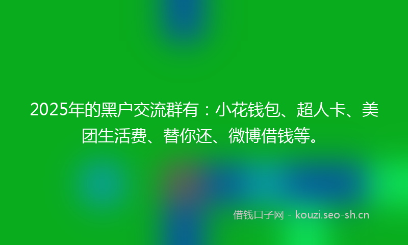 2025年的黑户交流群有:小花钱包、超人卡、美团生活费、替你还、微博借钱等。