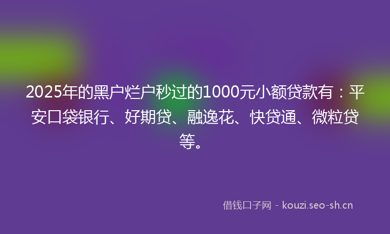 2025年的黑户烂户秒过的1000元小额贷款有：平安口袋银行、好期贷、融逸花、快贷通、微粒贷等。