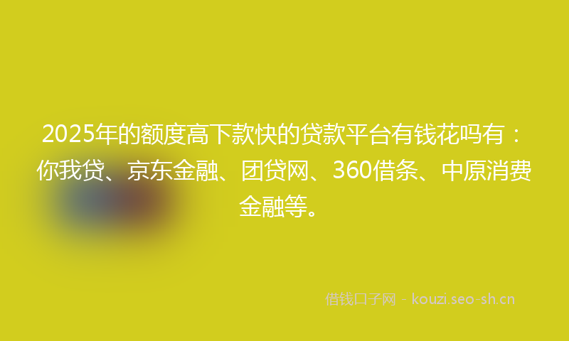 2025年的额度高下款快的贷款平台有钱花吗有：你我贷、京东金融、团贷网、360借条、中原消费金融等。