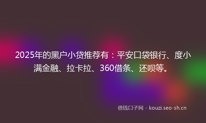 2025年的黑户小贷推荐有：平安口袋银行、度小满金融、拉卡拉、360借条、还呗等。