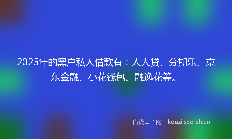 2025年的黑户私人借款有：人人贷、分期乐、京东金融、小花钱包、融逸花等。