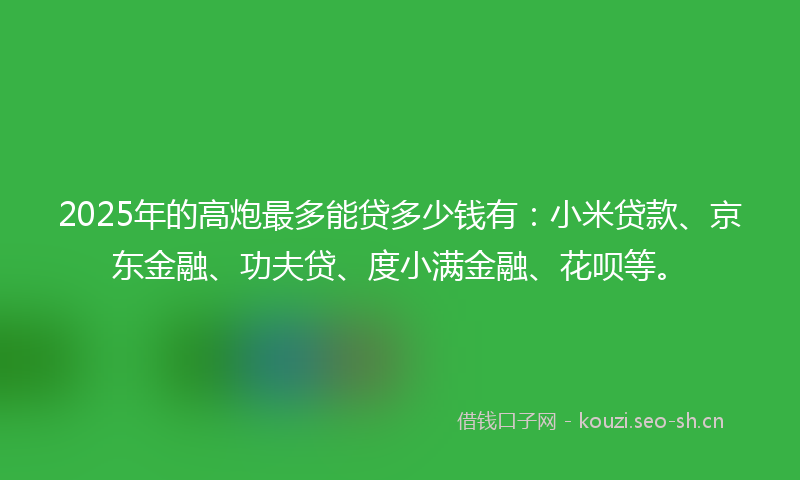2025年的高炮最多能贷多少钱有：小米贷款、京东金融、功夫贷、度小满金融、花呗等。