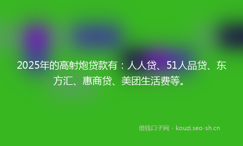 2025年的高射炮贷款有：人人贷、51人品贷、东方汇、惠商贷、美团生活费等。