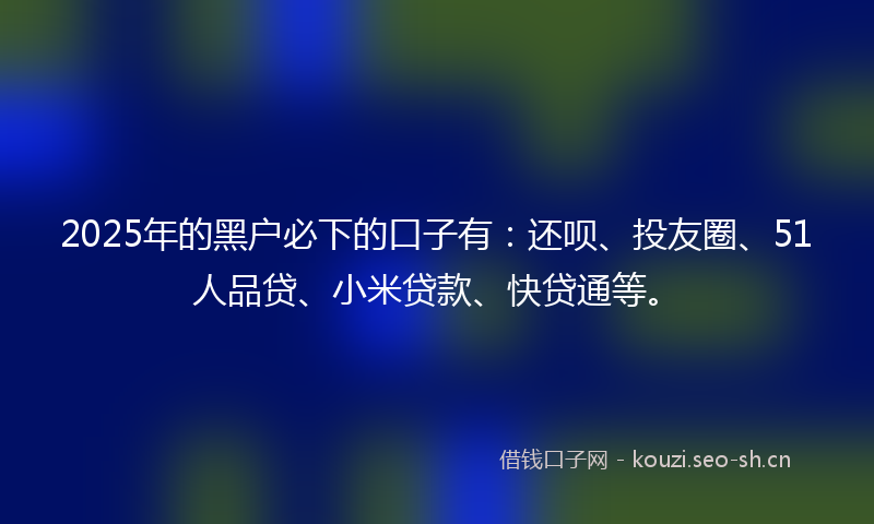 2025年的黑户必下的口子有:还呗、投友圈、51人品贷、小米贷款、快贷通等。