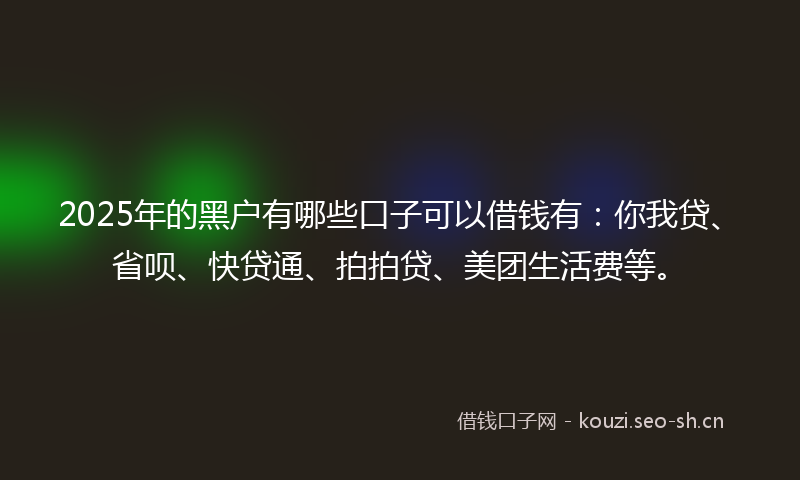 2025年的黑户有哪些口子可以借钱有：你我贷、省呗、快贷通、拍拍贷、美团生活费等。