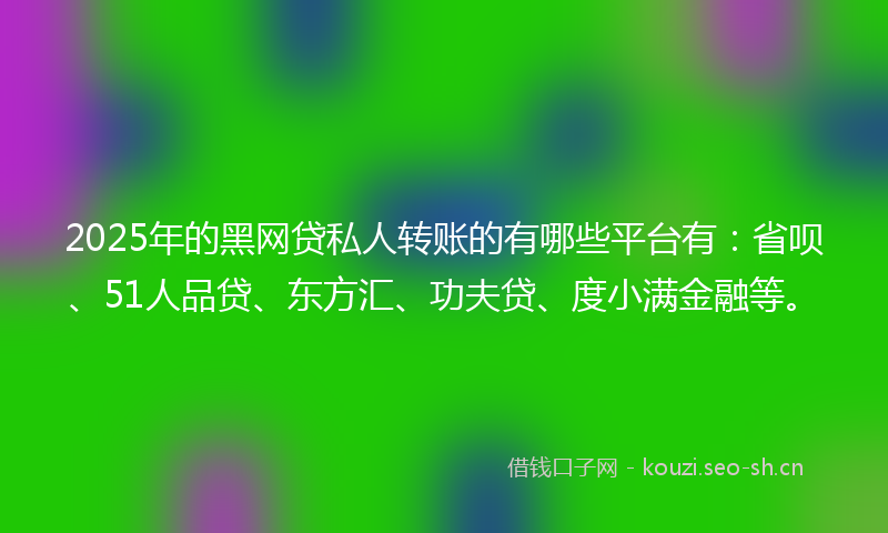 2025年的黑网贷私人转账的有哪些平台有：省呗、51人品贷、东方汇、功夫贷、度小满金融等。
