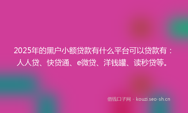 2025年的黑户小额贷款有什么平台可以贷款有：人人贷、快贷通、e微贷、洋钱罐、读秒贷等。