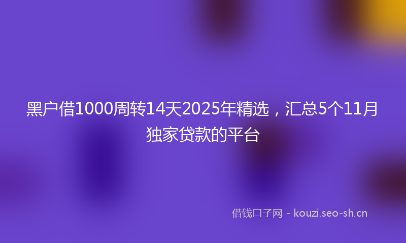 黑户借1000周转14天2025年精选，汇总5个11月独家贷款的平台