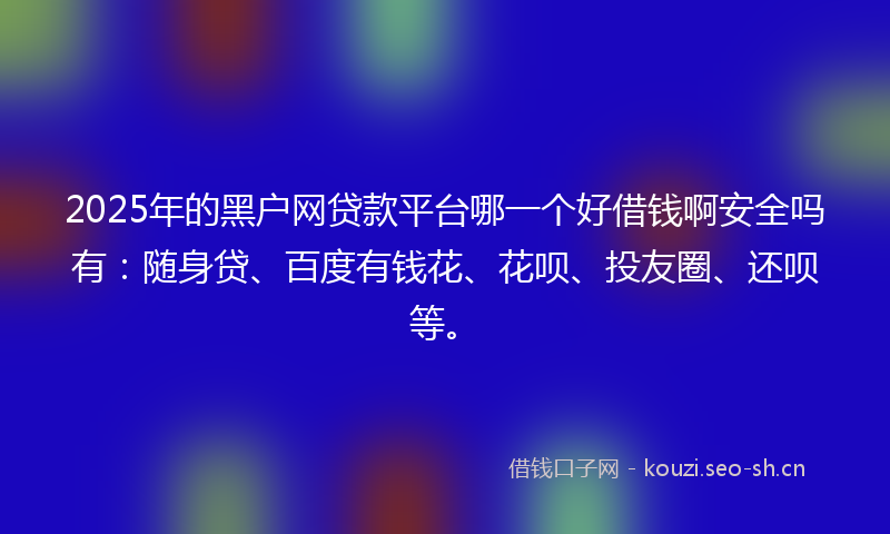 2025年的黑户网贷款平台哪一个好借钱啊安全吗有：随身贷、百度有钱花、花呗、投友圈、还呗等。