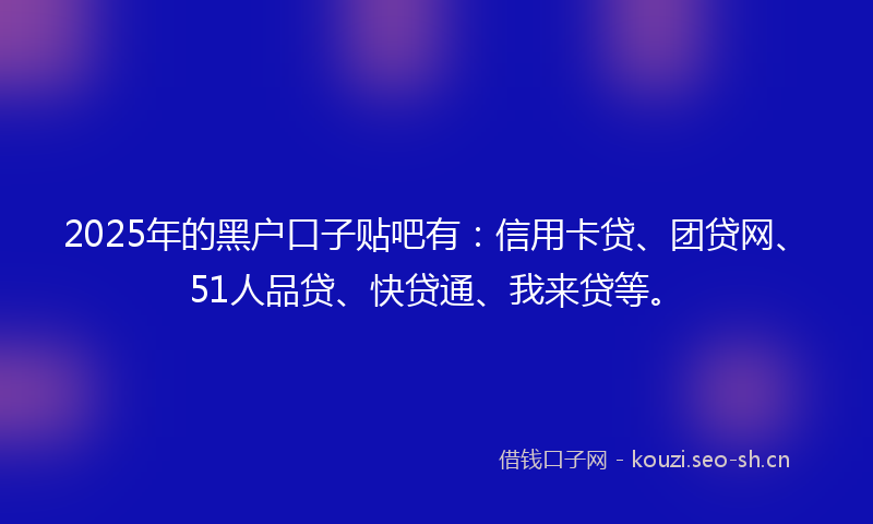 2025年的黑户口子贴吧有:信用卡贷、团贷网、51人品贷、快贷通、我来贷等。