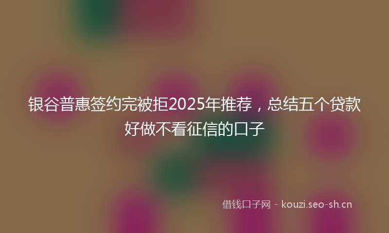银谷普惠签约完被拒2025年推荐，总结五个贷款好做不看征信的口子